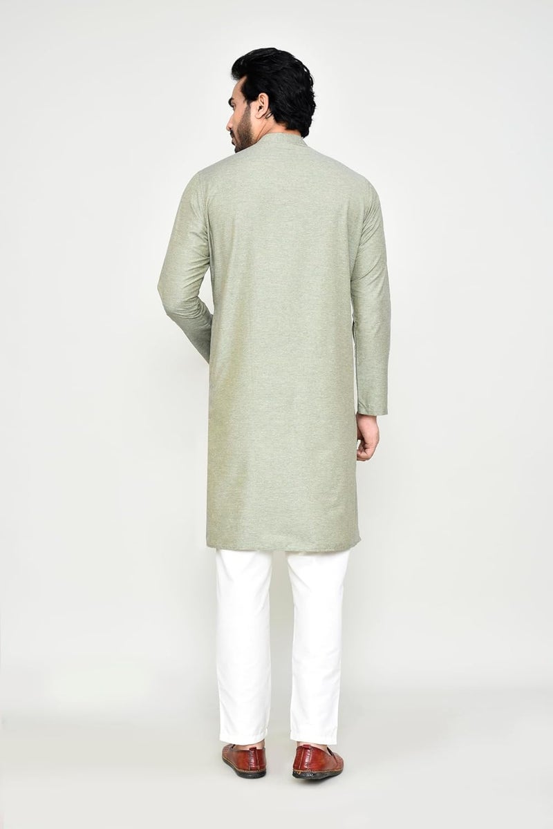 Polyfab Hathkargha Men's Khadi Regular Fit Kurta Pyjama Set - Solid Pattern Ethnic Wear with Mandarin Collar & Full Sleeves - Image 2